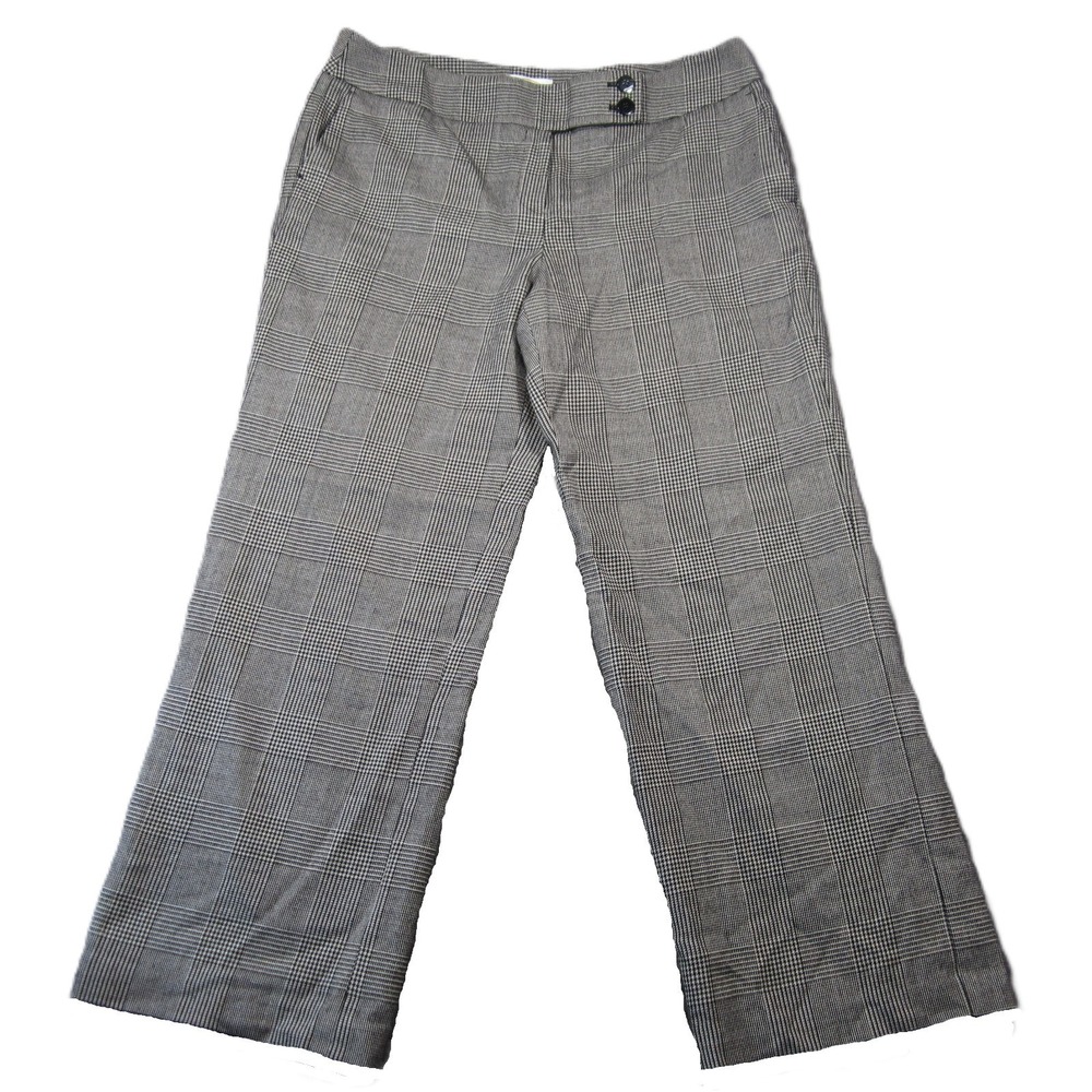 Talbots Stretch Wool Pants 14P Gray Houndstooth Plaid Wide Leg Career Officewear